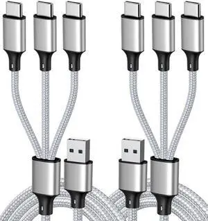 Multi Charging Cable USB C Splitter Cable 3 in 1 Fast Charging Cord with 3 Type-C Male Port Compatible with Cell Phones Tablets and More - 2Pack 4FT Silver