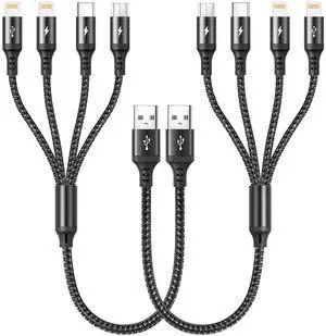 Short Multi Charging Cable [2Pack/35CM] Multi USB Cable 4 in 1 Multi Charger Fast Charger Cord Braided Universal USB Charger Cable with IP/Type C/Micro USB Port for Cell Phones Tablets & More