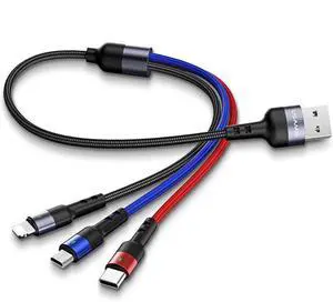 Multi USB Cable 1ft 2Pack Short 3 in 1 Charging Cable Nylon Braided Adapter with Type-C Micro USB Port Connectors for Cell Phones and More