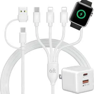 Watch Charger USB C with 30W PD Fast Wall Plug for  Watch/iPhone 16 Pro Max Plus/15/14 4 in 2 Wireless Magnetic Charging Cable for iWatch Series 10/9-1/SE/Ultra Multi Cord for Travel 6FT