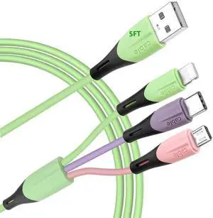 Multi Charging Cable 5FT 2Pack 3 in 1 Multiple USB Charger Cable Universal Phone Charger Cord Adapter with IP/USB C/Micro USB Port for Phone 15 14 Pro Max/ Galaxy/Pixel/Tablets and More