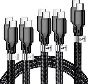 USB C to USB C Charger Cable 5 Pack [3/3/6/6/10ft] Type C Fast Charging Cord High Data & Transfer Wire Compatible for iPhone 16/15/Pro/Plus/Pro Max iPad Pro Air ps5 Controller  Galaxy(Black)