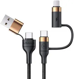 USB C Multi Fast Charging Cable PD 60W Nylon Braided Cord 4-in-1 3A USB/C to Type C/Phone Fast Sync Charger Adapter Compatible with Laptop/Tablet/Phone (Black 4ft)