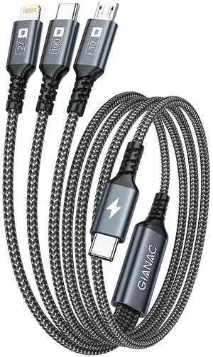100W USB C Multi Charging Cable [2M] 3 in 1 Charging Cable with E-Mark Chip USB C [100W]+Lightning[27W]+Micro[10W] for  S23 iPad Pro iPad mini MacBook Pro/Air/iPhone14 13 12 12