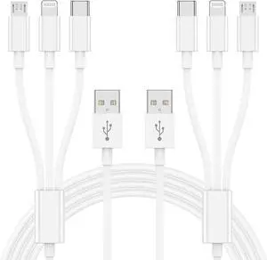 Multi Charger Cable 6Ft 2Pack, 3 in 1 Charging Cord, Universal Phone Charger, Multiple Charger Wire USB-A to Lightning/USB-Type C/Micro USB Connectors for Cellphone, Tablets and More (Charging Only)