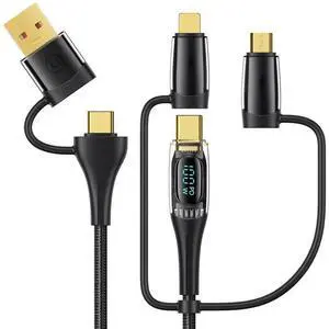 USB C to Multi Charging Cable USAMS 100W 4FT 5A Type C to Type C Fast Charger Charging Cord with LED Display 5-in-1 C/A to C/Micro/IP Sync Charger Adapter Compatible for Laptop/Tablet/Phone