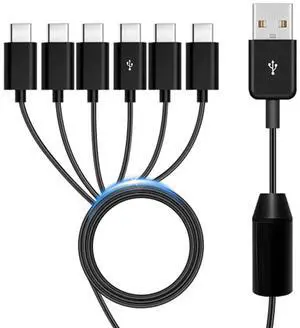USB C Splitter Multi Charging Cable 5A Fast Charge USB Type-C Charger Cord for iPhone 16/15 Series iPad Air/Pro Galaxy S24/S23 Pixel PS5 Charging 6 Devices Simultaneously (4.92FT)