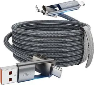 4 in 1 Charging Cable 240W USB to USB C Cable 10 ft Fast Charging Multi Charger Cord with Type C/USB A/L Port for iPhone 16/15/14 Series MacBook iPad Pixel  Switch PS5 Tablet and More