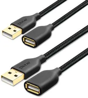 USB Extension Cable 2-Pack 6FT Nylon Braided USB 2.0 Extension Cable Type A Male to Female Cable Extender Cord with Gold-Plated Connector for Printer Camera USB Flash Drive Hard Drive Mouse