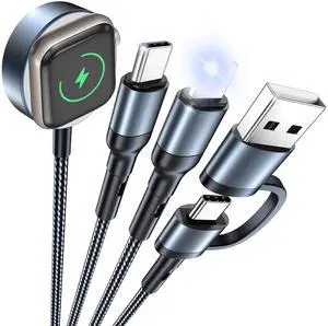 Travel Essentials 3 in 2 for  Watch Charger USB C Cable iPhone iWatch Charger Multi Charging Cable Compatible with  Watch Series 10/9/8/7/6/SE2/5/4/3/2 Ultra Galaxy S23-4FT