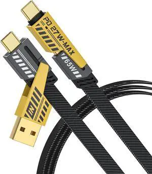 Multi Charging Cable 4 in 1 Universal Fast Charging with USB A/USB C to Type C 65W 27W PD 4Ft Nylon Braided Multiple Connectors Compatible with iPhone iPad Android Laptop