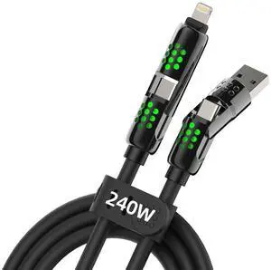 4-in-1 USB C Charging Cable 6.6Ft Type C to Type C Cable 240W Fast Charger for iPhone 16/15/14 Pro Plus Pro Max for iPad MacBook Pro/Air Laptops - Multi Charger Cord with USB-A