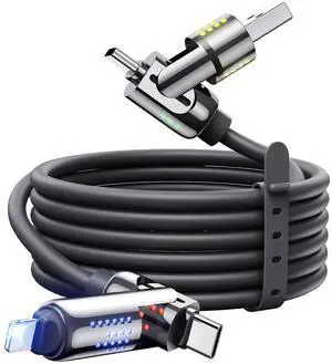 240W 4 in 1 USB C Cable 6.6FT USB Cable with Breathing Light Fast Charging & Data Sync Silicone Multi Charging Cable for iPhone iPad  Laptop Multi Device Charging Black