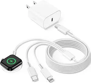 for  Watch Charger Fast Charging Upgraded 3 in 1 iWatch Chargers Multi Cable Cord 6FT with 20W USB C Wall Plug Block Portable Travel Essentials Designed for i-Watch and iPhone Series (White)