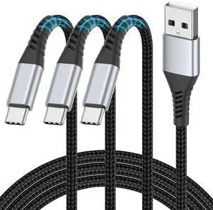 2FT USB C Cable Short 3 Pack Braided USB to USB C Cable 2 Foot USB Type C Cable Fast Charging Car Charger Android for iPhone 16 15 Pro Max  Galaxy S23 S22 Ultra Note 20 Moto LG Google Pixel