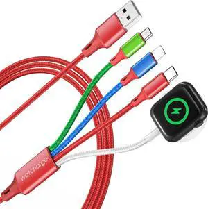Multi Charging Cable for  Watch Charger 4 in 1 USB C Cable Micro iWatch Charger Compatible with iWatch Ultra/Series 10/9/8/7/6/SE2/5/4/3/2& Galaxy Phone-4FT