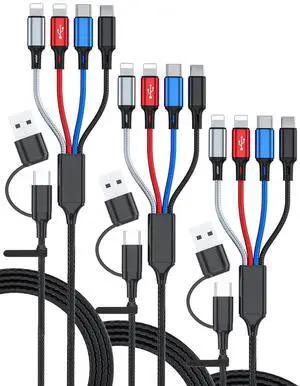 (3-Pack) 6-in-1 Multi Charging Cable 6ft Charging Cables for Multiple Devices Compatible with Three Types Ports USB-C Micro USB - Multi End Charging Cable Supports 2.4A Fast Charging