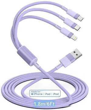 3-in-1 Multi USB Charging Cable 6FT/1.8M [MFi Certified] Fast Charger Adapter Cord with Type-C/Lightning/Micro USB Ports Compatible with Cell Phones/Tablets iPhones iPads Galaxy Note Durable