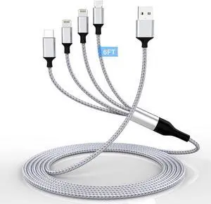 iPhone Charging Cable 1.8M/6Ft Multi 4 in 1 USB Universal Fast Charging Cord Multi Charging Cable Lightningx2+Type C+Micro USB Port Connectors Adapter for Android//iOS//LG//XiaoMi