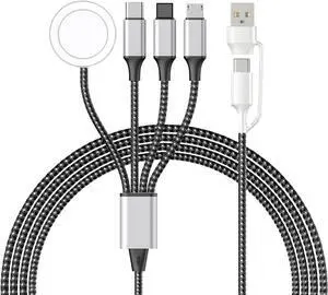 4 in 2 Multi Charging Cable for  Watch Charger Upgraded Wireless USB C iWatch Charger Fast Charging with Type C/Light-ning Compatible with iWatch Ultra SE 10-1 i-Phone 16-11 Android (4FT)