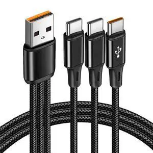 USB to USB C Multi Charging Cable 3-in-1 60W USB C Splitter Cable with 3 Separate 4FT Type C Cable Branches Nylon Braided Type-C Charger Cord Fast Charging for  and Android Devices