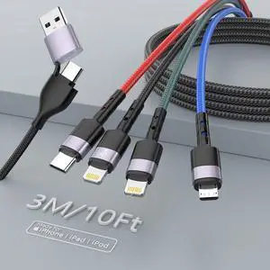 2-in-4 Multi Charging Cable 3M/10FT Multi Charger Cable Fast Charge USB Multi Fast Charging Cord Adapter with USB C/Micro USB Port Compatible with Cell Phones/Tablets and More