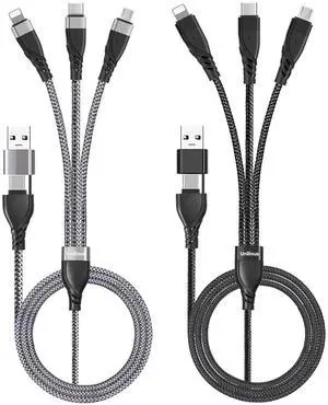 Multi Charging Cable (2Pack 4FT) 6 in 1 USB A/C Charger Cable Nylon Braided Multiple USB Cable Universal Charging Cord with Type-C Micro USB and IP Port for Cell Phones Tablets and More
