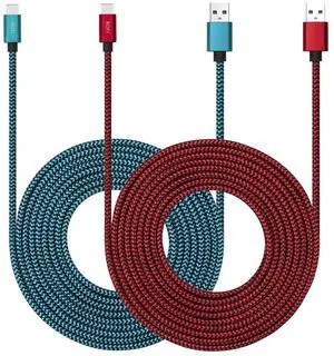 USB Type C Cable 10ft with 3A Fast Charging 2Pack 10ft USB-C Nylon Braided Super Durable Charging Cord Data Sync Compatible with Galaxy S10/S9/S8/Google Pixel/LG/OnePlus and More (Red + Blue)