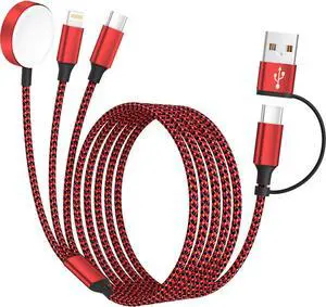 Travel Essentials 3in2 Multi Charging Cable for  Watch Charger USB A/C to Type C/Lightning/iWatch charger Travel Charger for Multiple Devices Compatible with iWatch Ultra/SE/10-1&iPhone 16-12 5FT