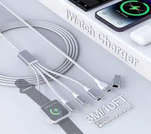 Multiple Chargers Cord for  Watch Charger - 10FT USB & USB C 2 in 1 Multi Charging Cable Nylon Travel Charger for iWatch Ultra 2/SE 2/10/9/8/7/6/5/4 iPhone 16/15/14/13/12/11 iPad Android