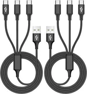 Multi USB C Cable 6.6FT 2Pack Charge 3 Phones Simultaneously 3 in 1 USB-C Charging Cable Multiple Splitter Type-C for  iPhone 15 Pro/15 Pro Max/15 Plus iPad Air/Pro  Galaxy S24 S23 PS5