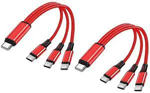 Multi USB C Cable 0.6FT 2Pack 3 in 1 Multiple Type C Charging 3A Splitter USB-C Charging Red Nylon Cord USB C to 3 USB C Port Compatible with iPhone 15 iPad Pro  S23 Google Android Kindle