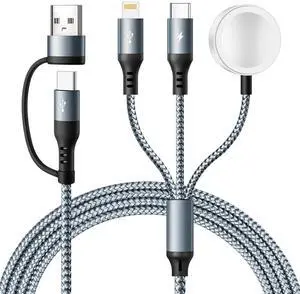 Upgraded 3 in 2 Multi Charging Cable for iPhone & iWatch 4Ft Magnetic Wireless  Watch Charger USB C Cable Universal Travel Charger Nylon Braided for iWatch SE/9-1/& iPhone Series