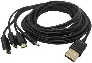 4 in 1 Multi Charging Cable - USB 2.0 Type A to Four Micro USB Splitter Cable Data Sync Charging Cord (Black 5Ft)