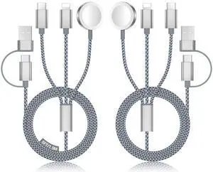 [2-Pack]for  Watch Charger 3 in 2 USB C Cable for iPhone 16 Charger/Type C/Lightning Multi Charging Cable Cord Portable Travel Essentials Designed for iWatch Ultra/SE/10-1&iPhone 16-12-5FT