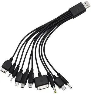 10 in 1 Multi Charging Cable Universal USB Charging Cable Universal Multiple Charging Cord Charging Cable with 10 Ports for Charging Cell Phones Speaker MP3 MP4 black