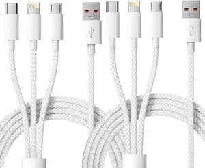 Multi Charging Cable 6.6FT 1 Pack MFi Certified 3 in 1 Charger Cable 66W Braided Multiple USB Cable Universal Phone Charging Cord Compatible with iPhone16/15 Series Type-C Micro USB Cell Phones
