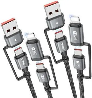 4 in 1 Charging Cable 3FT [2 Pack] 60W Multi Charging Cable USB-C/A to Lighting/C Cord for iPhone 16/15/14 Pro/iPad/MacBook/ Galaxy S25/S24/Tablets