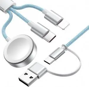 for  Watch Charger 3 in 2 USB C Cable for iPhone Charger Multi Fast Charging Cable Cord Travel Essentials Compatible with iWatch Ultra/SE/10-1 & iPhone 16/15/14/Galaxy S25-22 iPad 4FT Blue