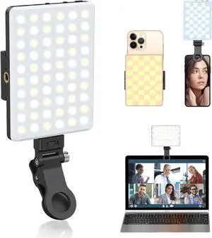 Selfie Light Phone Light with Front & Back Clip 60 LED Portable Light with 3 Modes 5000mAh Rechargeable Video Light for Phone iPhone IPad Laptop TikTok Makeup Live Stream Vlog