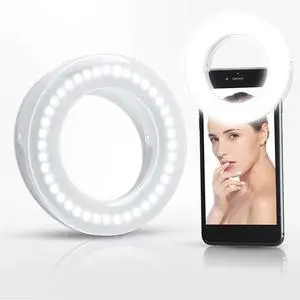 Selfie Ring Light Rechargeable Portable Clip-on Selfie Fill Light with 40 LED for Smart Phone Photography Camera Video Girl