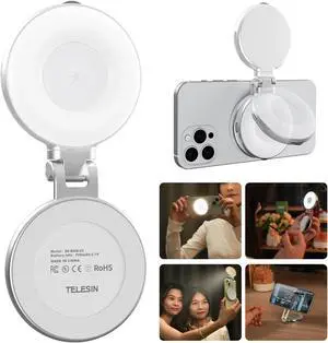 C03 Magnetic Selfie Light Phone Light Compatible with iPhone Magsafe CRI97 360° LED Selfie Ring Fill Light with Mirror for Selfies/Photography/TikTok/Zoom Calls/Video Conference