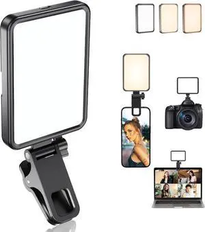 Rechargeable Soft Selfie Light for Phone Camera Laptop 4-14H Battery Portable LED Light for Pictures Phone Light Clip for Selfie Vlog TikTok Makeup Video Conference Black