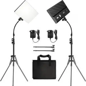 Pixel LED Video Light Kit 2-Pack Bi-Color Studio Light 2500-6500K Dimmable Photography Lights Panel Light with Gooseneck Tubes for Game Streaming/Film/Video Recording