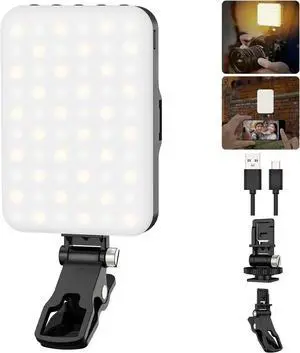 LED Camera Light - Portable Photography Lighting with 60 LED 2200mAh Rechargeable Battery 7 Modes 10-Level Brightness Clip-on Light for Phone/Tablet/Laptop