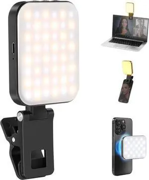 BASICS Magnetic Selfie Light Compatible with MagSafe iPhone 16 15 Pro Max Clip on Video Conference Lighting Fill Light for Computer Laptop Zoom Calls Live Streaming Outdoor Recording BL48B