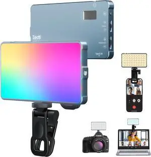 Selfie Light 96 LED Phone Light with Metal Hotshoe & Clip 1500mAh Rechargeable 360° Full Color 21 Scenes RGB Video Light for Phones iPhone Laptops Cameras Selfie Video Conference TikTok