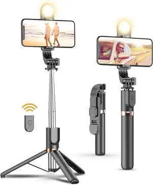 Selfie Stick Tripod with Wireless Remote 46 Cellphone Selfie Stick Tripod with LED Fill Light for iPhone 16/15/14/14 pro/13/13 Pro/12/11/11 Pro/XS Max/XS/XR/X/8/7 and Android Smartphone(Upgrade)
