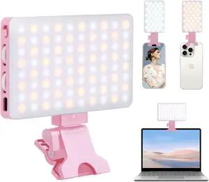 80 LED Selfie Light for iPhone Portable Phone Clip for Tiktok Video Recording Zoom Calls Lighting Computer High Power Rechargeable with 3 Light Modes Laptop Conferencing Pink