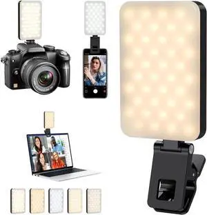 Selfie Light for iPhone Portable Phone Clip on Light Rechargeable LED Ring Light for Phone Video Recording Camera Laptop TikTok Tablet Vlog Computer 5 Lighting Modes 80 LED High Power